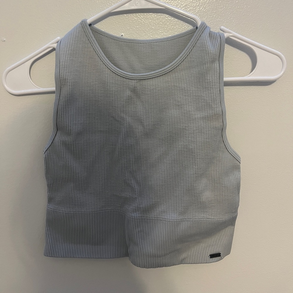 a light blue crop top